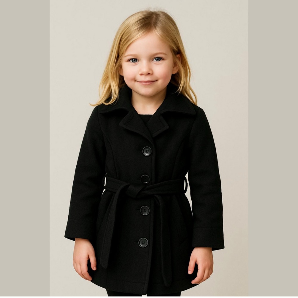 Yoki Classic Black Pea Coat for Kids